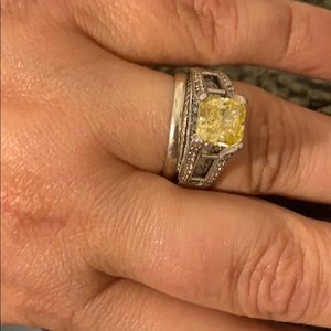 Yellow princess cut cz engagement ring.